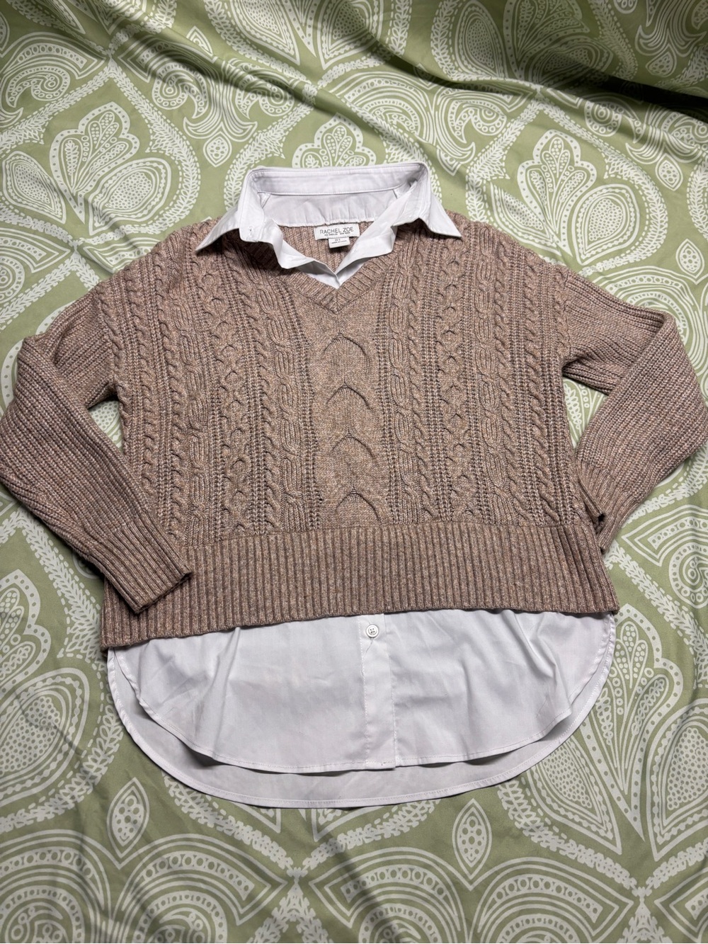 ⚛️Rachel Zoe Button-up Taupe Cable-Knit V-Neck Sweater